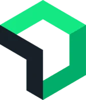 Abstract green and navy blue geometric cube logo, brand mark with interlocking shapes