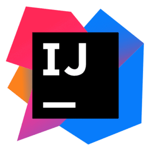 IntelliJ IDEA logo: black square with white 'IJ' and an underline on a colorful geometric background.