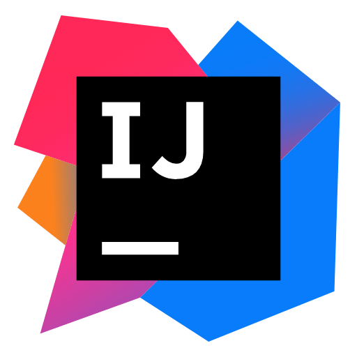 IntelliJ IDEA logo: black square with white 'IJ' and an underline on a colorful geometric background.