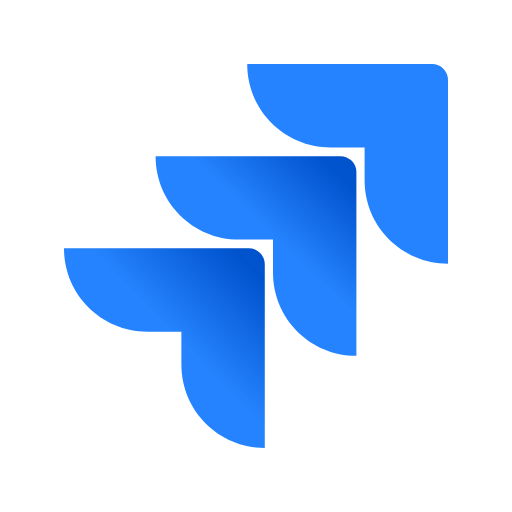Abstract blue logo with three rounded corner shapes forming a diagonal cluster.