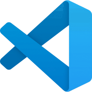Blue abstract logo with two overlapping ribbons forming an X shape.