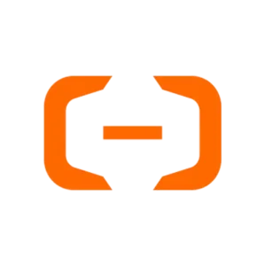 Orange rounded square brackets facing each other with a dash between them, forming a stylized logo