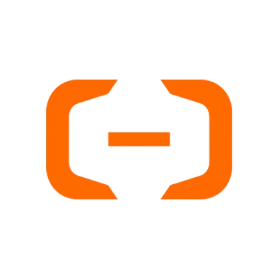 Orange rounded square brackets facing each other with a dash between them, forming a stylized logo