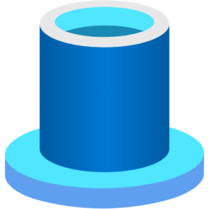 Blue cylindrical pedestal with a gray rim, standing on a light-blue circular base.