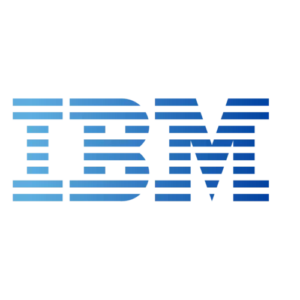 IBM logo in blue horizontal stripes on a black background.