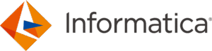 Logo for Informática featuring an orange geometric diamond with a blue triangle and the brand name in dark text
