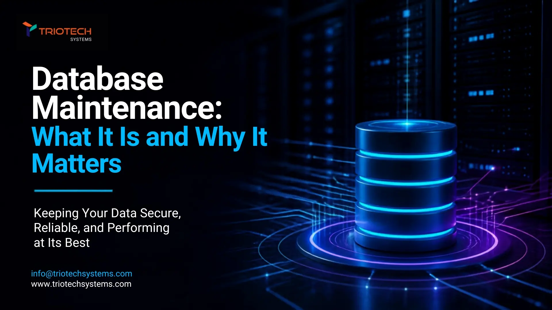 Banner image: 'Database Maintenance: What It Is and Why It Matters' with a blue data stack on the right.
